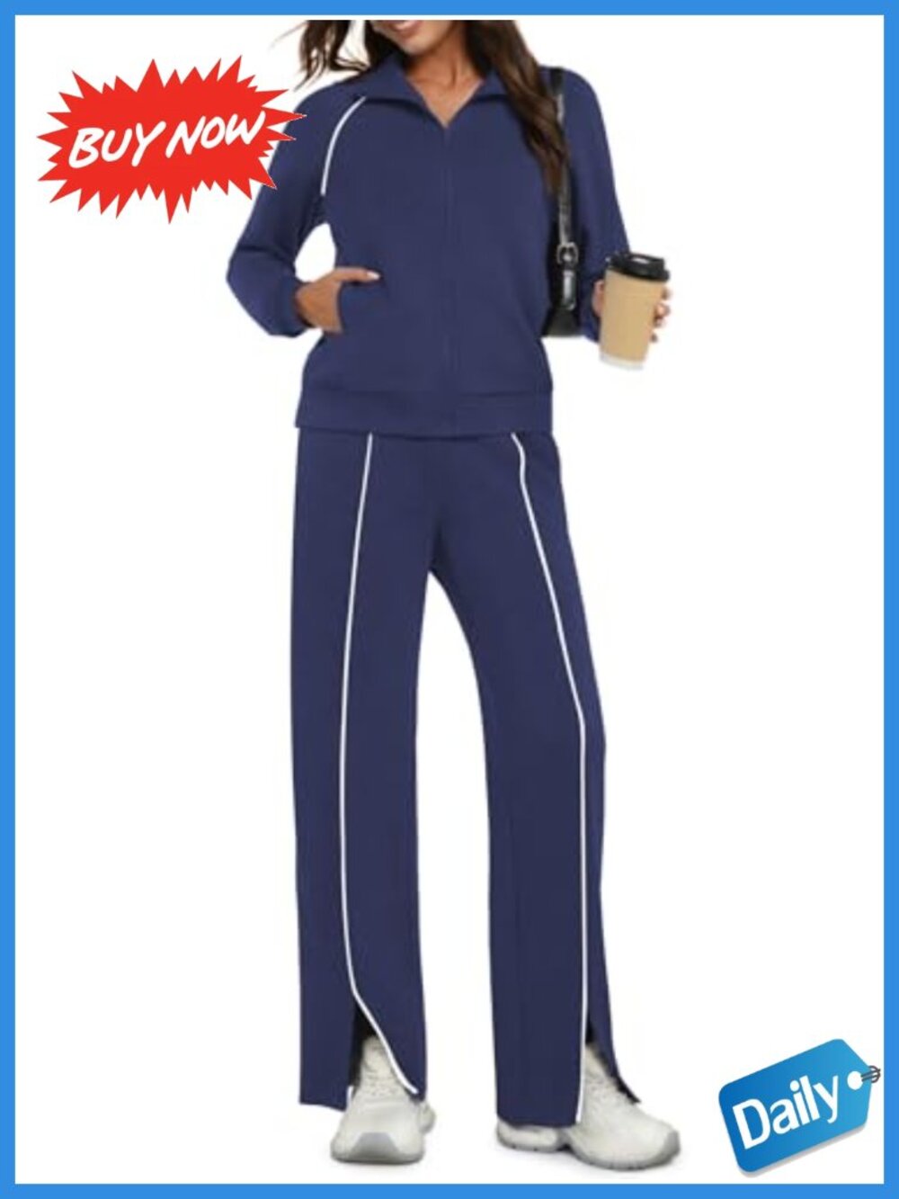 Women's 2 Piece Lounge Set Full Zip Sweatsuit Wide Leg Pants